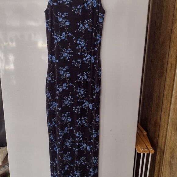 Vintage 90s Navy Blue Floral Maxi Shift - Picture 3 of 4